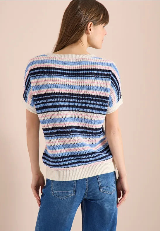CECIL Tape Yarn Ribbon Stripe Sweater | Blue Multicolour 303842