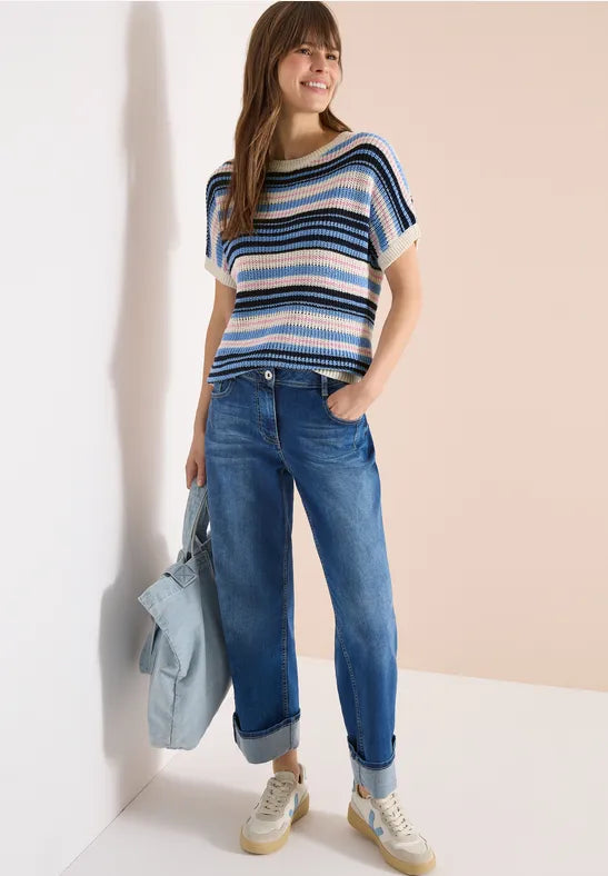 CECIL Tape Yarn Ribbon Stripe Sweater | Blue Multicolour 303842