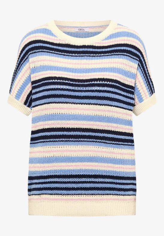 CECIL Tape Yarn Ribbon Stripe Sweater | Blue Multicolour 303842