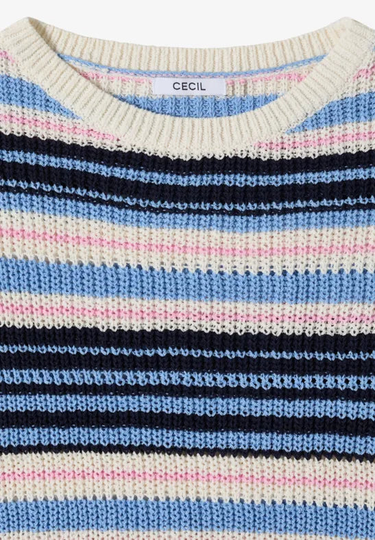 CECIL Tape Yarn Ribbon Stripe Sweater | Blue Multicolour 303842