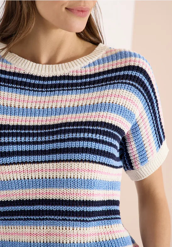 CECIL Tape Yarn Ribbon Stripe Sweater | Blue Multicolour 303842