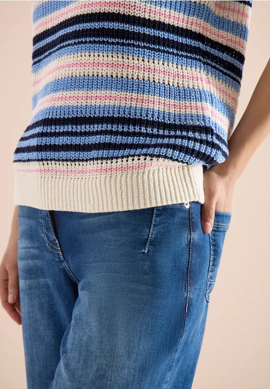CECIL Tape Yarn Ribbon Stripe Sweater | Blue Multicolour 303842