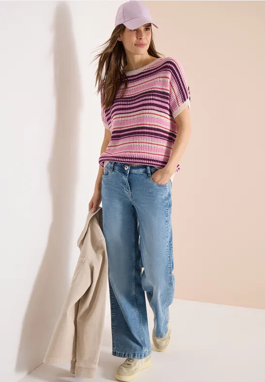 CECIL Tape Yarn Ribbon Stripe Sweater | Grape Multicolour 303842