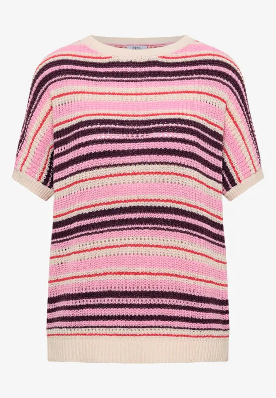 CECIL Tape Yarn Ribbon Stripe Sweater | Grape Multicolour 303842