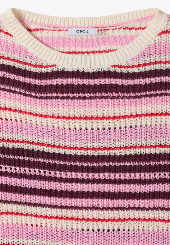 CECIL Tape Yarn Ribbon Stripe Sweater | Grape Multicolour 303842