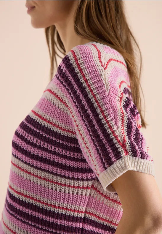 CECIL Tape Yarn Ribbon Stripe Sweater | Grape Multicolour 303842