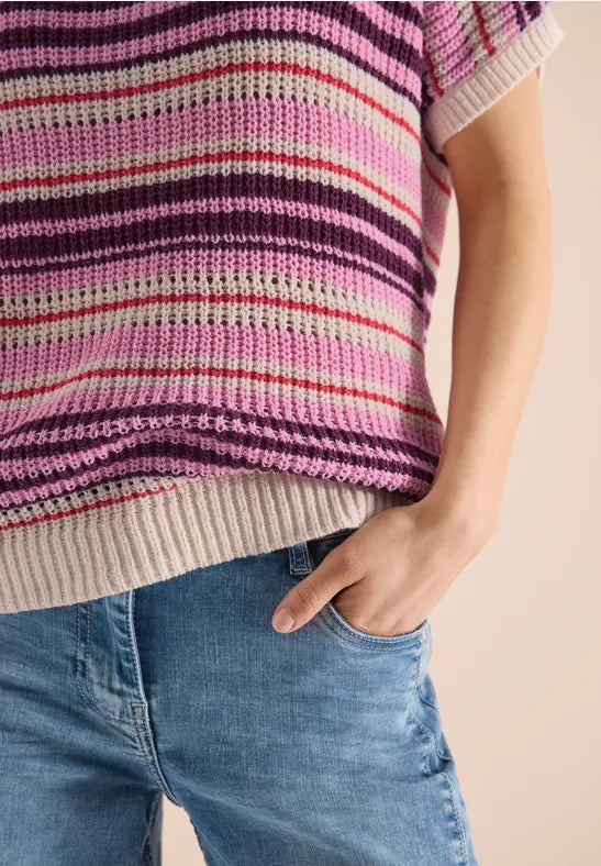 CECIL Tape Yarn Ribbon Stripe Sweater | Grape Multicolour 303842
