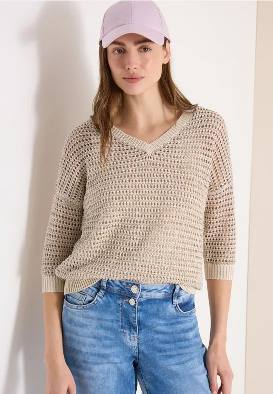 CECIL Yarn Mix Top | Beige 303843