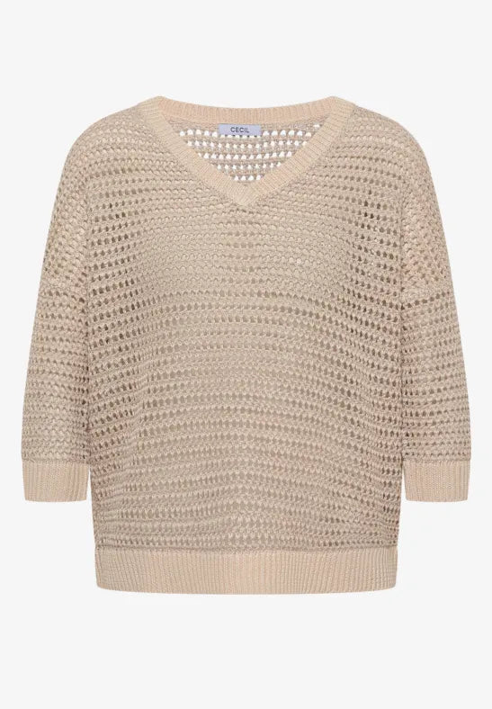 CECIL Yarn Mix Top | Beige 303843