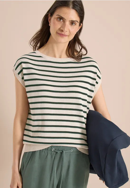 CECIL Linen Look Stripe Shirt  | Green 303865