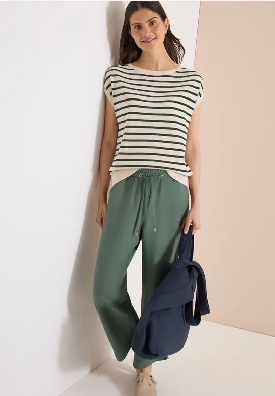 CECIL Linen Look Stripe Shirt  | Green 303865
