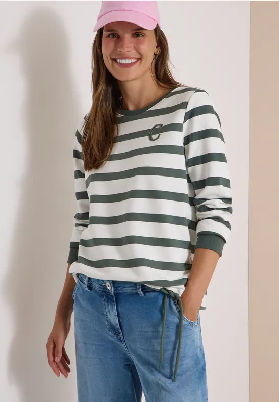 Cecil Striped Sweat Shirt | Olive 303988