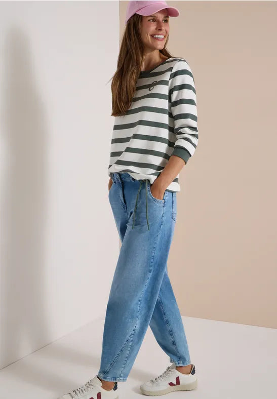 Cecil Striped Sweat Shirt | Olive 303988