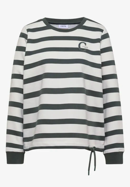 Cecil Striped Sweat Shirt | Olive 303988