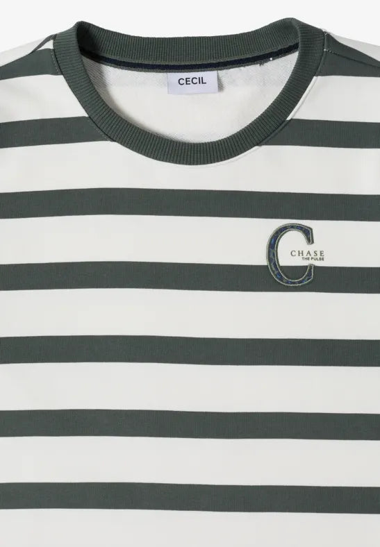 Cecil Striped Sweat Shirt | Olive 303988