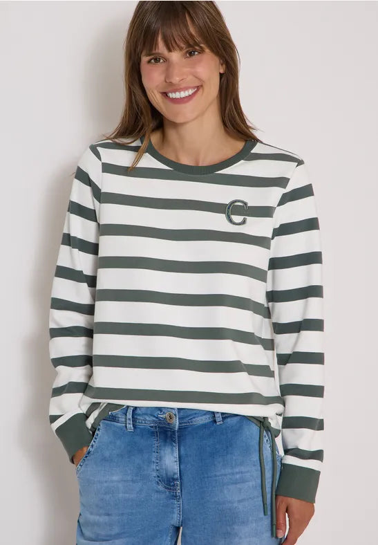 Cecil Striped Sweat Shirt | Olive 303988