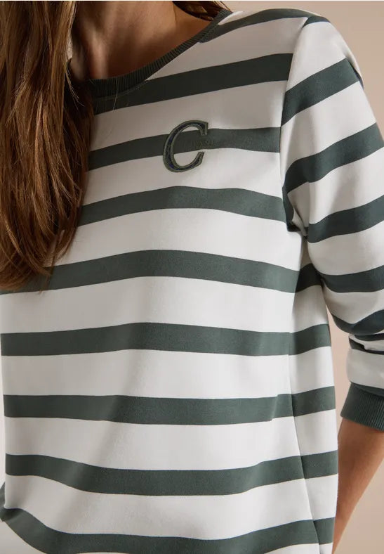 Cecil Striped Sweat Shirt | Olive 303988