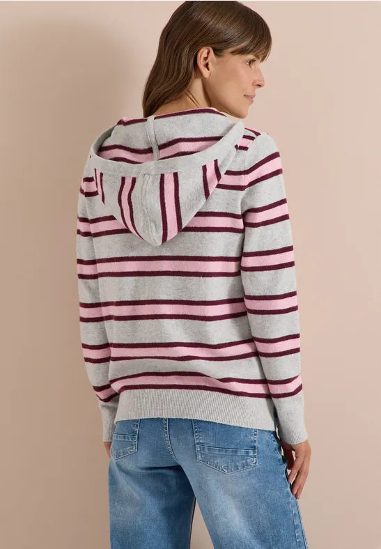 CECIL Cosy Striped Hoody | Light Grey 304070