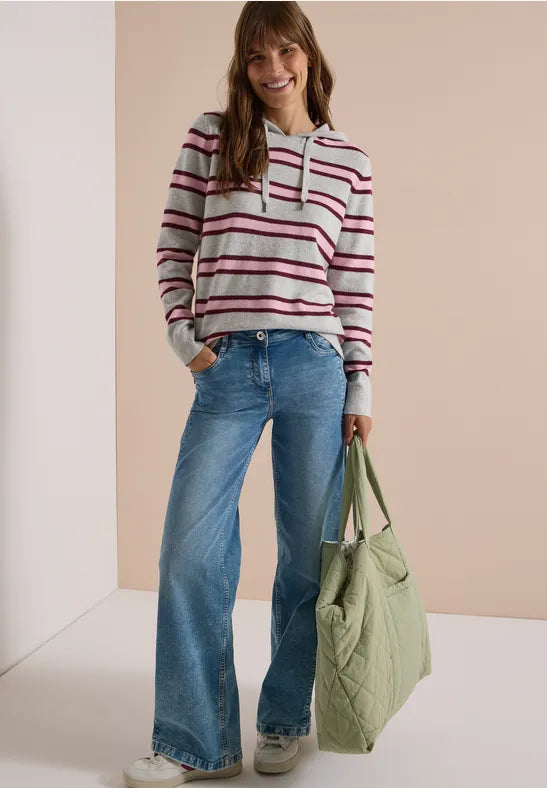 CECIL Cosy Striped Hoody | Light Grey 304070