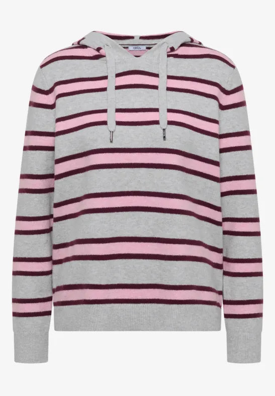 CECIL Cosy Striped Hoody | Light Grey 304070