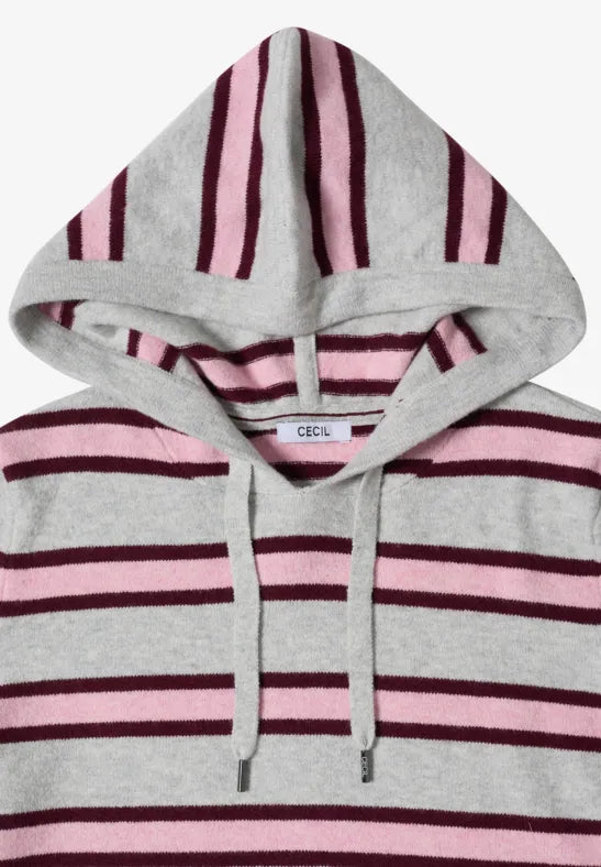 CECIL Cosy Striped Hoody | Light Grey 304070