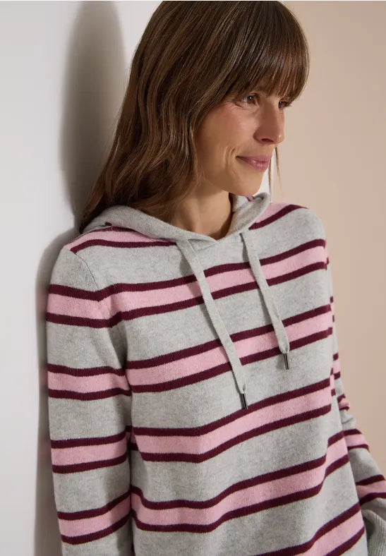 CECIL Cosy Striped Hoody | Light Grey 304070