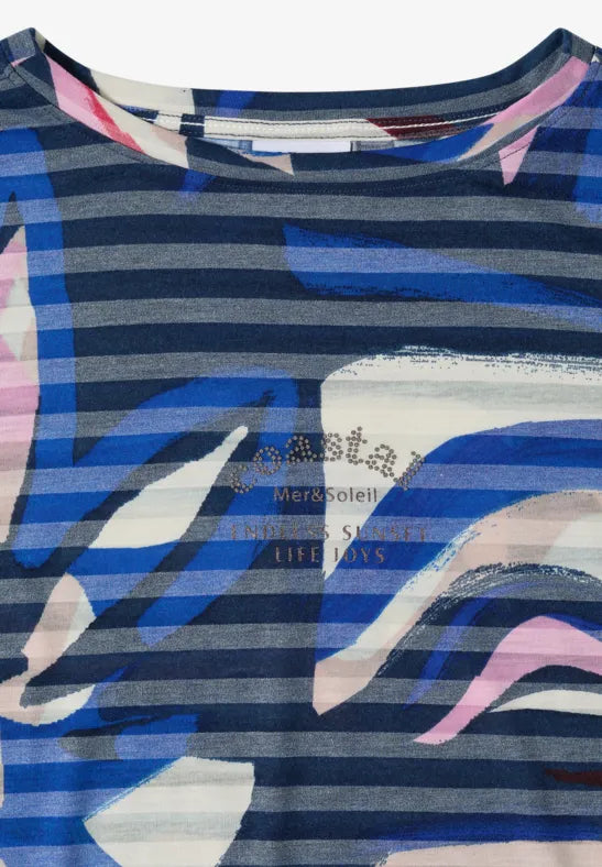 CECIL Short Sleeved Shirt With Burnout Stripes  | Blue 325033