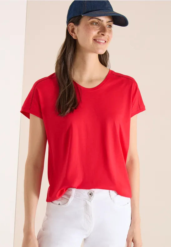 CECIL Lace Solder Tee  | Red 325039