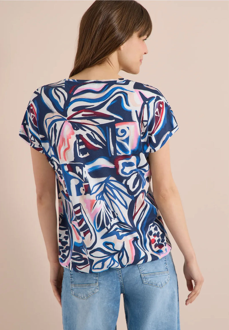 CECIL Short-Sleeved Shirt With Lace Detail | Blue 325042
