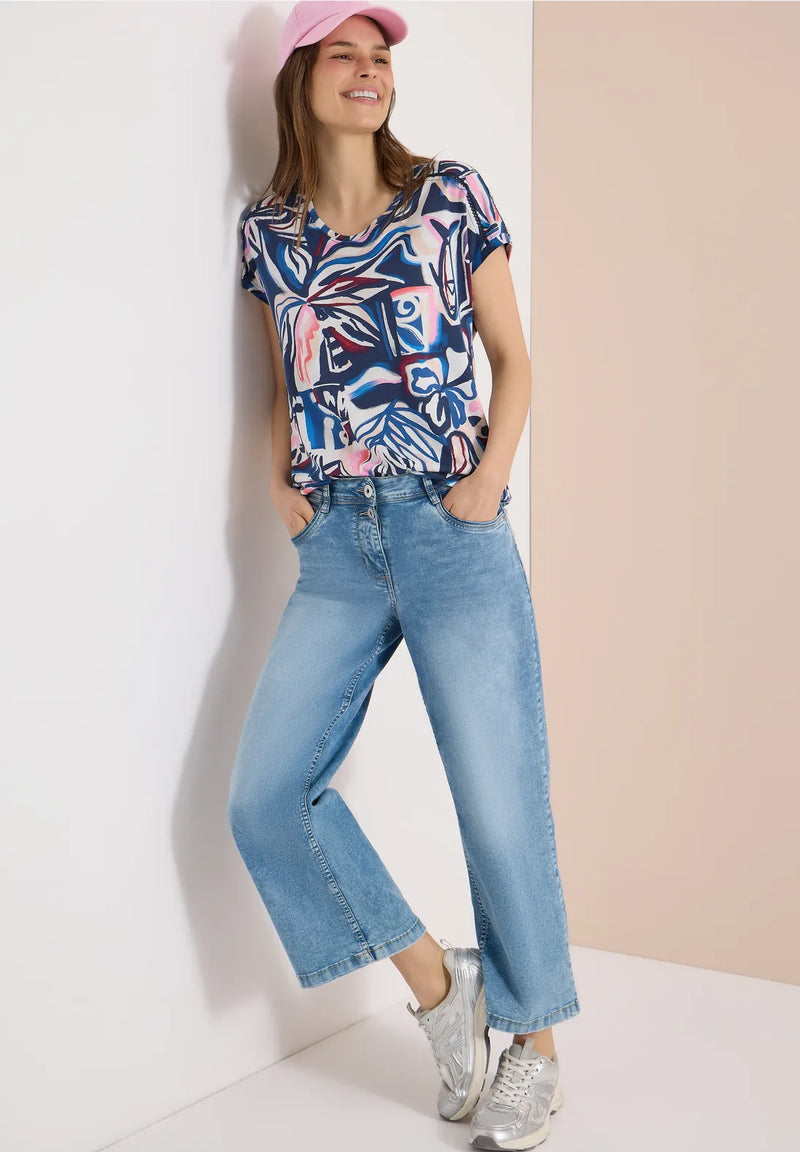 CECIL Short-Sleeved Shirt With Lace Detail | Blue 325042