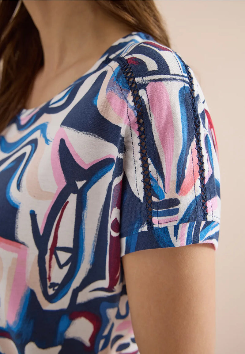 CECIL Short-Sleeved Shirt With Lace Detail | Blue 325042