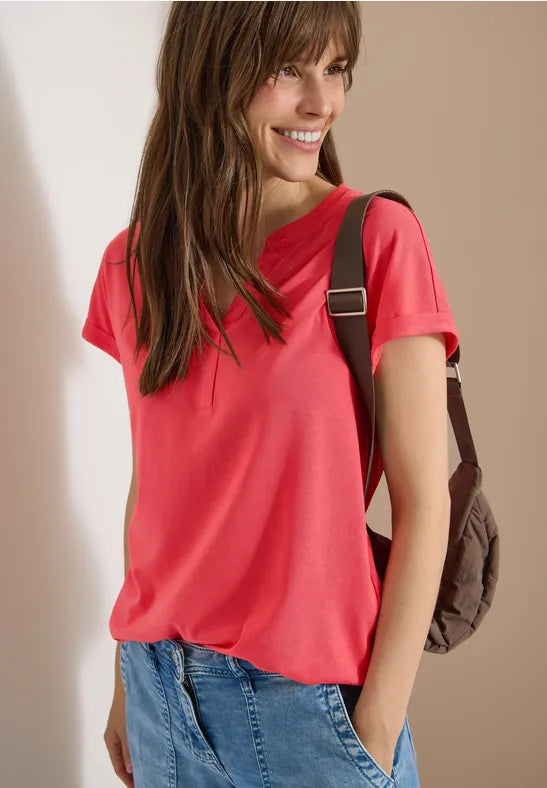 CECIL Solid Rib Collar Tunic | Coral 325129