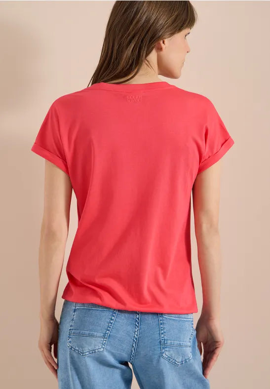 CECIL Solid Rib Collar Tunic | Coral 325129