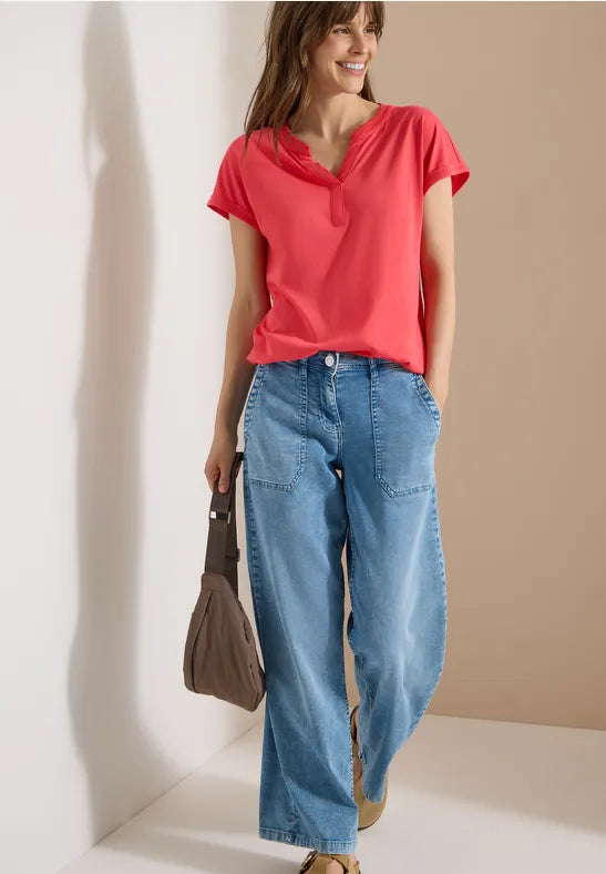 CECIL Solid Rib Collar Tunic | Coral 325129