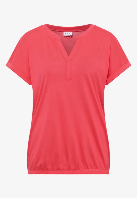 CECIL Solid Rib Collar Tunic | Coral 325129