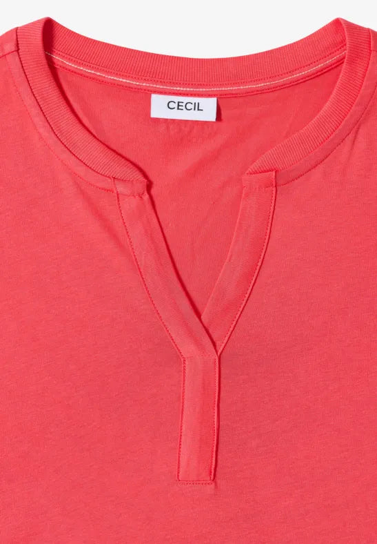 CECIL Solid Rib Collar Tunic | Coral 325129