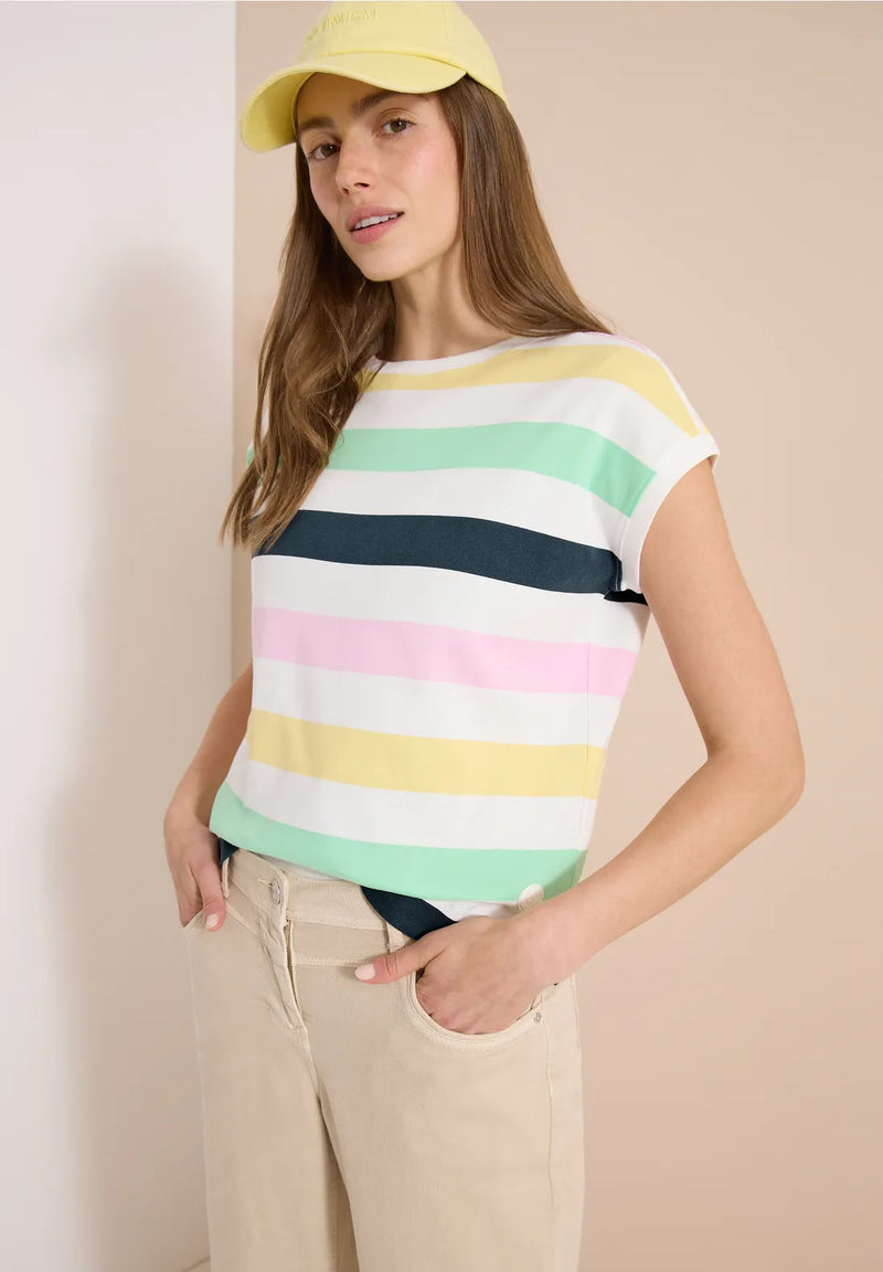 Cecil T-shirt With Multicolor Stripes | Vanilla 325296