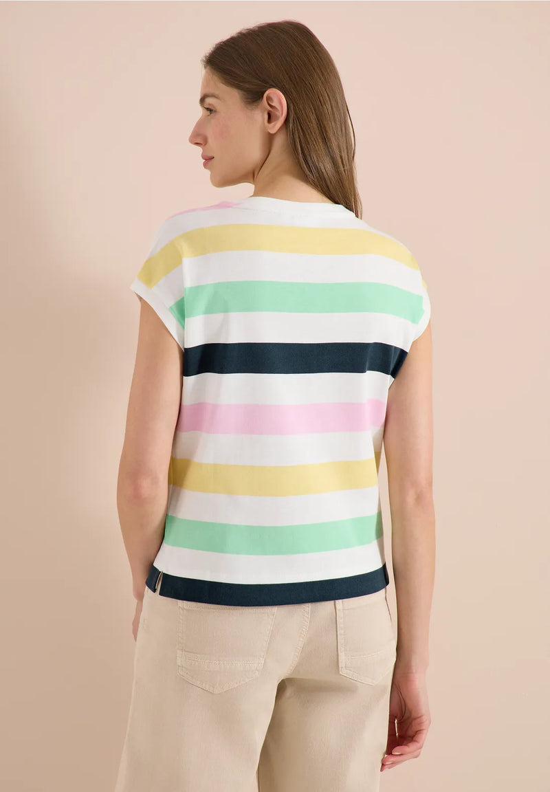 Cecil T-shirt With Multicolor Stripes | Vanilla 325296