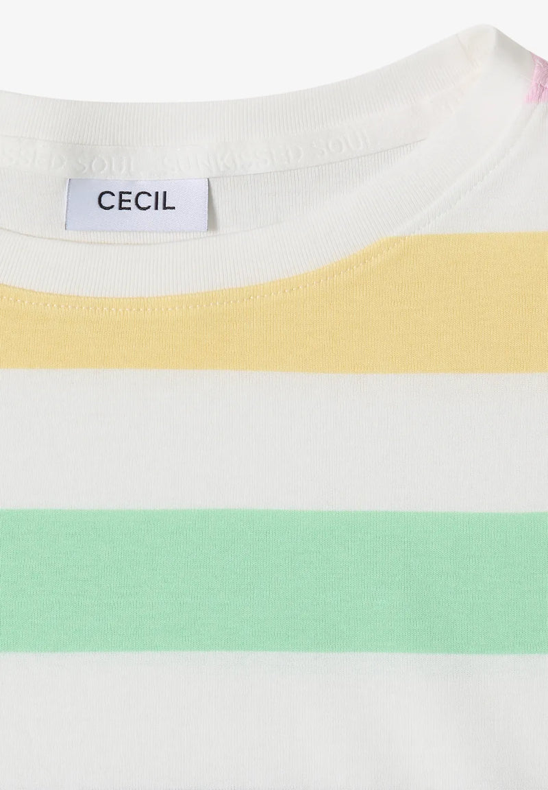 Cecil T-shirt With Multicolor Stripes | Vanilla 325296