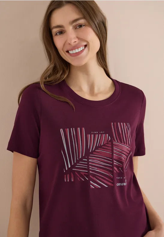 CECIL Leaves T-Shirt | Grape 325306