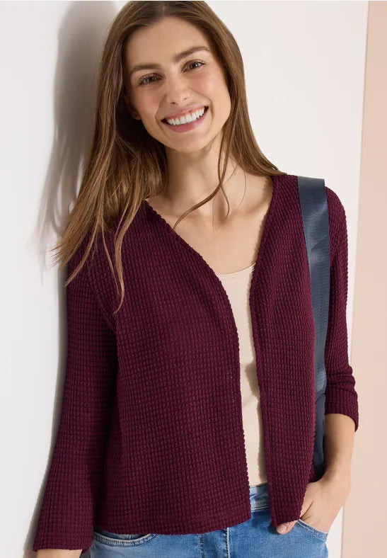 CECIL Ajour Knit Open Jacket | Grape 325362