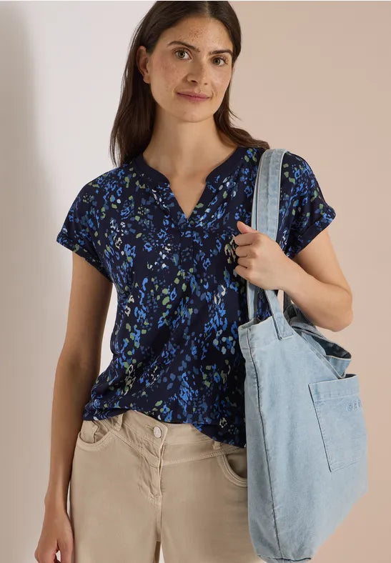 CECIL Rib Collar Tunic Blouse | Dark Blue 325573