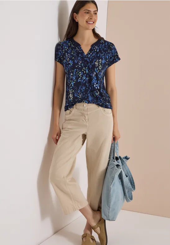 CECIL Rib Collar Tunic Blouse | Dark Blue 325573