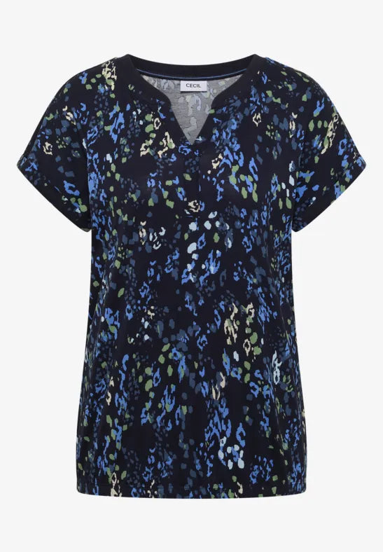 CECIL Rib Collar Tunic Blouse | Dark Blue 325573