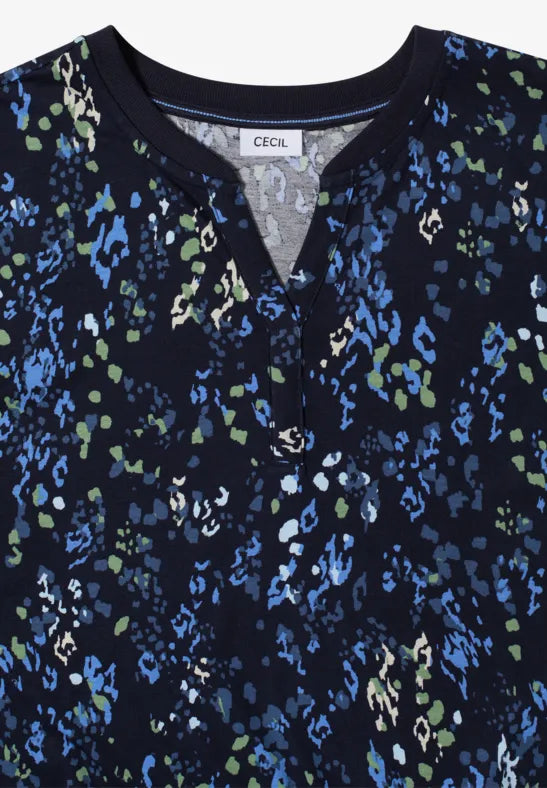 CECIL Rib Collar Tunic Blouse | Dark Blue 325573