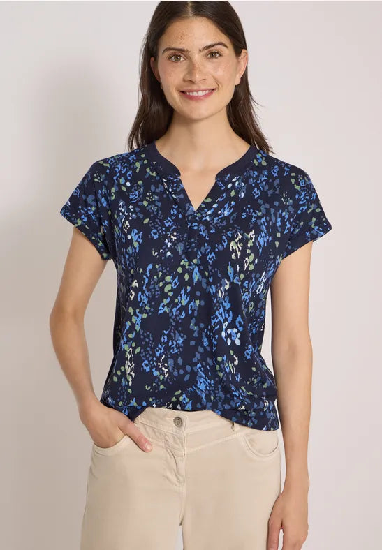 CECIL Rib Collar Tunic Blouse | Dark Blue 325573