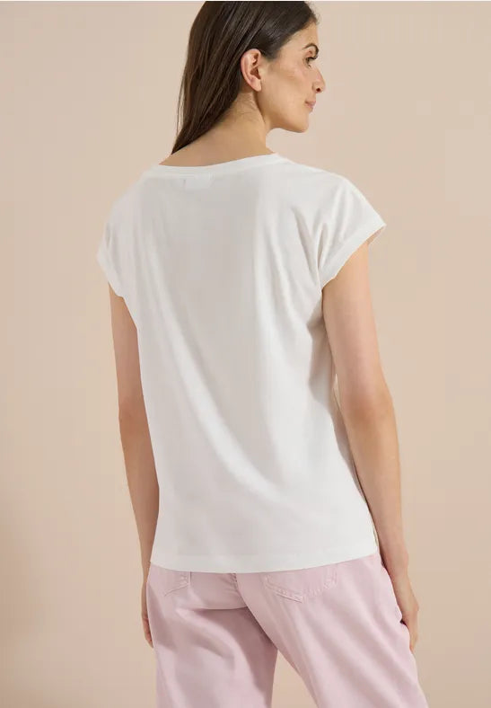 CECIL Jersey Shirt with Front Print | Vanilla 325596