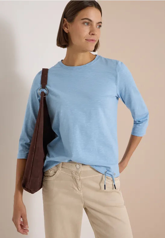 CECIL Slub Yarn 3/4 Sleeve Tee Shirt | Blue 325676