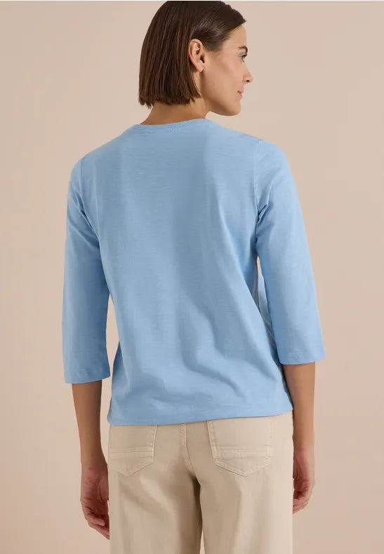 CECIL Slub Yarn 3/4 Sleeve Tee Shirt | Blue 325676