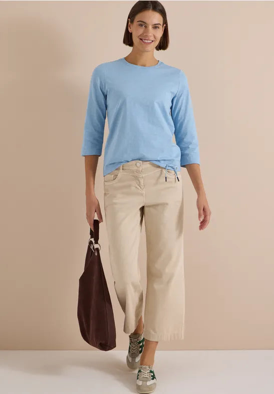 CECIL Slub Yarn 3/4 Sleeve Tee Shirt | Blue 325676